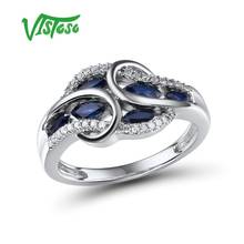 VISTOSO Gold Rings For Women Genuine 14K 585 White Gold Ring Sparkling Diamond Natural Blue Sapphire Luxury Trendy Fine Jewelry 2024 - buy cheap