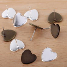 Blank 10mm 12mm Inner Heart Bezel Tray Stud Post Earrings Settings Resin Cabochons Bases DIY Jewelry Findings Silver Plated 2024 - buy cheap