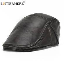 BUTTERMERE Mens Flat Caps Real Leather Hats Berets Male Genuine Leather Cowskin Adjustable Ivy Cap Classic Driving Cabbie Caps 2024 - buy cheap