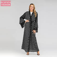 Black Polka Dot Open Abaya Kimono Turkish Muslim Hijab Dress Abayas For Women Kaftan Dubai Oman Caftan Marocain Islamic Clothing 2024 - buy cheap