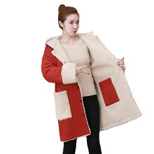 Женская куртка с мехом ягненка размера плюс, зимняя новая теплая парка средней длины с капюшоном, женские свободные двухсторонние куртки, женская верхняя одежда 2024 - купить недорого