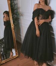 Vintage Arabic Short Black Off Shoulder Tulle Evening Dresses Tea Length Zipper Back Formal Party Gowns for Women 2024 - buy cheap