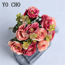 Flores falsas em formato de rosa pequeno, 5 garfos, buquê de flores artificiais em formato de rosa para casamento, buquê de noivas, decoração de mesa de cabeceira feminina 2024 - compre barato