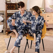 Conjunto de Pijama fino para mujer, ropa de dormir de satén de seda, de manga larga, con estampado de flores, para primavera y verano 2024 - compra barato