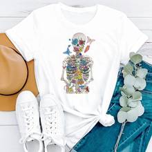 Camiseta estampada de manga corta para mujer, ropa con estampado de calavera Floral de los 90, playera divertida de acuarela para mujer, camiseta estampada 2021 2024 - compra barato