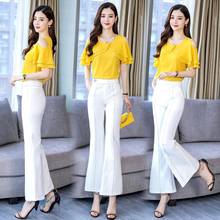 2021 New Summer Women's 2 pieces Sets sweet short Sleeve tops shirt blouse+long pants trousers Women Two Pieces summer Suits 2024 - buy cheap