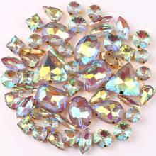 Gold claw setting 50pcs/bag shapes mix jelly candy Lt topaz AB glass crystal sew on rhinestone wedding dress shoes bags diy 2024 - buy cheap