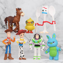 7 шт./компл. Forky Buzz Lightyear Toy Story 4 Мультфильм Вуди и Джесси бульдог Лошадь Фигурка Коллекционная кукла игрушки для детей 2024 - купить недорого