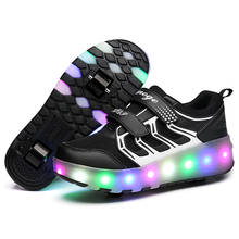 Светодиодная обувь для катания на роликах с двумя роликами, светящиеся кроссовки для детей и взрослых с зарядкой от USB 2024 - купить недорого