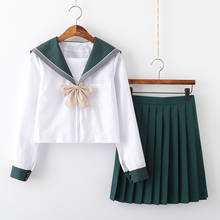 Uniforme escolar japonés de manga corta y larga para niñas, conjunto de uniforme de marinero, Falda plisada JK, color blanco y verde, para verano 2024 - compra barato