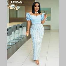 Sky Blue Evening Dresses Plus Size Ankle Length Ruffles Short Sleeves Mermaid Prom Dress Off The Shoulder African Gowns 2020 2024 - buy cheap