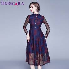 TESSCARA Women Spring Elegant Lace Dress Shirt High Quality Office Cocktail Party Robe Femme Designer Long Vintage Vestidos 2024 - buy cheap