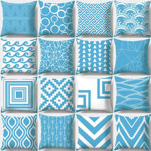 Almofadas decorativas de poliéster, fronhas com estampa geométrica azul para decoração de sofá e travesseiro 40932 2024 - compre barato