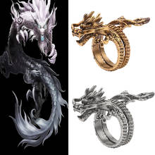 Мужское кольцо в готическом стиле, винтажное Открытое кольцо с изображением дракона, массивное Ювелирное Украшение для вечевечерние НКИ 2024 - купить недорого
