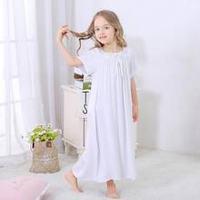 Camisón de algodón de manga corta para niña, ropa de dormir holgada blanca, con cuello redondo, de Princesa Real 2024 - compra barato