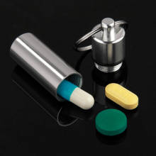 Mini pastillero portátil resistente al agua, caja de aluminio plateado para píldoras, botella, caché, soporte para drogas, contenedor con llavero 2024 - compra barato