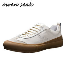 Owen Seak Men Casual Shoes Luxury Trainers Genuine Leather Lace Up Loafers Sneakers Male Autumn Boots Flats White Shoes 2024 - buy cheap