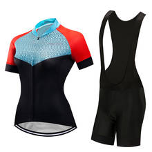 Conjunto de roupa de ciclismo feminina, camiseta e bretelle de manga curta para ciclismo, roupa de triatlo mtb, vestido esportivo, 2021 2024 - compre barato