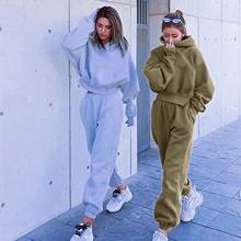 Women's Casual Solid Color Hoodie Trousers Sweatshirt Sports Suit Oversized Tracksuit Jogging Pants Pullover Sweater Set Outwear 2024 - buy cheap