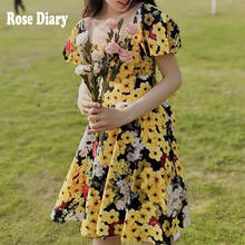 RoseDiary Mrs Maisel, винтажное Короткое мини-платье с маргаритками, летнее повседневное шифоновое платье с квадратным воротником и открытой спиной, с бантом, в стиле ретро, 60s 2024 - купить недорого