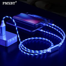 Cable de carga de 2.4A 3 en 1, iluminación LED de flujo luminoso, Cable Micro USB tipo C para teléfono móvil Huawei, Cable de carga USB de 1,2 M 2024 - compra barato