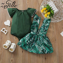 Zapille-Conjunto de ropa para bebé y niña, Pelele con volantes y falda de hojas tropicales verdes, traje para recién nacido, 2021 2024 - compra barato