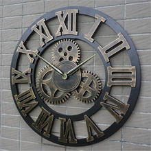 Retro Industrial Wind Gear Vintage Wood Wall Clock European Style Living Room Large Classic Golden Roman Numeral Home Clocks 2024 - buy cheap