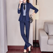 High Quality Winter New Women's Suit Temperament Casual Long-sleeved Slim Large Size Blue Blazer Pants Suit Office Suit Female 2024 - buy cheap