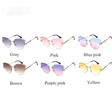Óculos de sol de olho de gato, feminino, de luxo, designer, sem aro, lente degradê, corte, uv400 2024 - compre barato