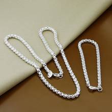 Nova moda 925 conjuntos de jóias de prata esterlina clássico corrente colar pulseira duas peças conjunto para a mulher homem 2024 - compre barato