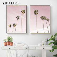 Impresión artística de pared de palmera escandinava, pintura nórdica de paisaje rosa con cielo, póster de foto de vacaciones, decoración moderna del hogar 2024 - compra barato