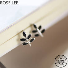 Bonito folha preta 925 prata esterlina studs brincos para mulheres coreano brincos de jóias finas boucles d oreille femme 2024 - compre barato