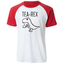 Men's Raglan T-Shirts Tea Rex funny dinosaur drink coffee Male T Shirts Fashion Brand T-Shirt High Quality Streetwear Tops Tees 2024 - buy cheap