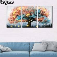 Diy 5D Square/Round Diamond Painting Cross Stitch Kits 3 Pieces Large Tree Diamond Embroidery Mosaic Blue and Orange Tree Art 2024 - buy cheap