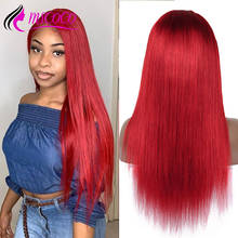 Mscoco cabelo vermelho peruca dianteira do laço em linha reta peruca de cabelo humano pré arrancado com o cabelo do bebê 180 densidade colorido perucas de cabelo humano 2024 - compre barato