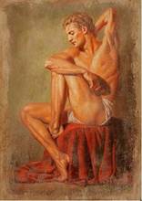 Pintura a óleo charmosa arte retrato nude homem forte tela sentado à mão 2024 - compre barato