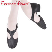 Sandálias de couro genuíno para dança, sandálias profissionais de elasta para mulheres, meninas, macias, para ginástica, sapatos de balé 2024 - compre barato