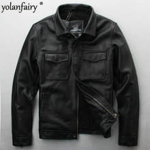Leather Jacket Men Korean Vintage Genuine Leather Coat Real Cow Leather Jackets Men's Streetwear Motorcycle Jacket Black YY483 2024 - buy cheap