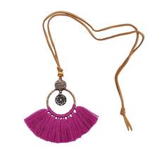 Bohemian Geometry Cotton Thread Tassel Pendant Necklaces for Women Pink Ethnic Sweater Chain Fringed Necklace Tribal Jewelry 2024 - buy cheap