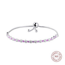 Joyería de plata esterlina 925 auténtica para mujer, pulseras deslizantes brillantes Rosas y transparentes, pulsera de cadena de plata, novedad de 2020 2024 - compra barato