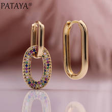 PATAYA New Luxury Colorful Long Circle Earrings Natural Zircon Unusual Earrings 585 Rose Gold Asymmetry Glossy Fashion Jewelry 2024 - buy cheap