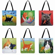 Милая сумка-тоут с рисунком кота, повседневная женская сумка на плечо, модная многоразовая сумка для покупок, пляжная сумка 2024 - купить недорого