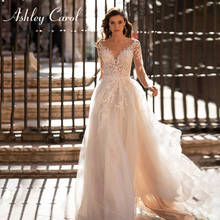 Ashley Carol Long Sleeve Wedding Dress 2022 Illusion V-neckline Lace Appliques Bridal Gown A-Line Bride Dresses Vestido De Noiva 2024 - buy cheap