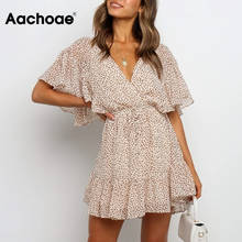 Aachoae Women Boho Printed Chiffon Mini Dress Summer V Neck Ruffled Sexy Beach Dresses A Line Short Sleeve Holiday Casual Dress 2024 - buy cheap