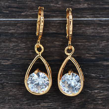 Fashion Women Gold Color Clear Cubic Zirconia Shiny CZ Water Drop Dangle Earrings Jewelry 2024 - buy cheap