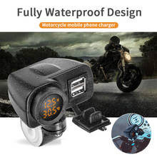 Carregador de celular para motocicleta e carro, carregador à prova d'água com interruptor de temperatura, display digital, 12v a 5v, acessórios modificados com usb duplo 2024 - compre barato