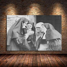 Fumar freiras imprime foto do vintage preto e branco cartaz cigarro engraçado arte da parede pintura em tela imagem do quarto estranho decoração casa 2024 - compre barato