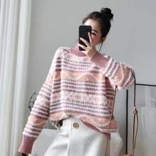 Mink Velvet Sweater Female Thick New Student Korean Loose Autumn And Winter Wear Small Fresh Half Turtleneck Sweater 2024 - buy cheap