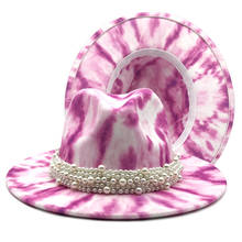 Sombrero de fieltro con lazo teñido para mujer, sombrero de jazz multicolor, sombrero de primavera 2024 - compra barato