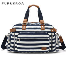 Mulheres sacos de viagem lona grande capacidade à prova dstripe água stripe bagagem seco e molhado duffle saco casual viagem sacos de armazenamento x571b 2024 - compre barato